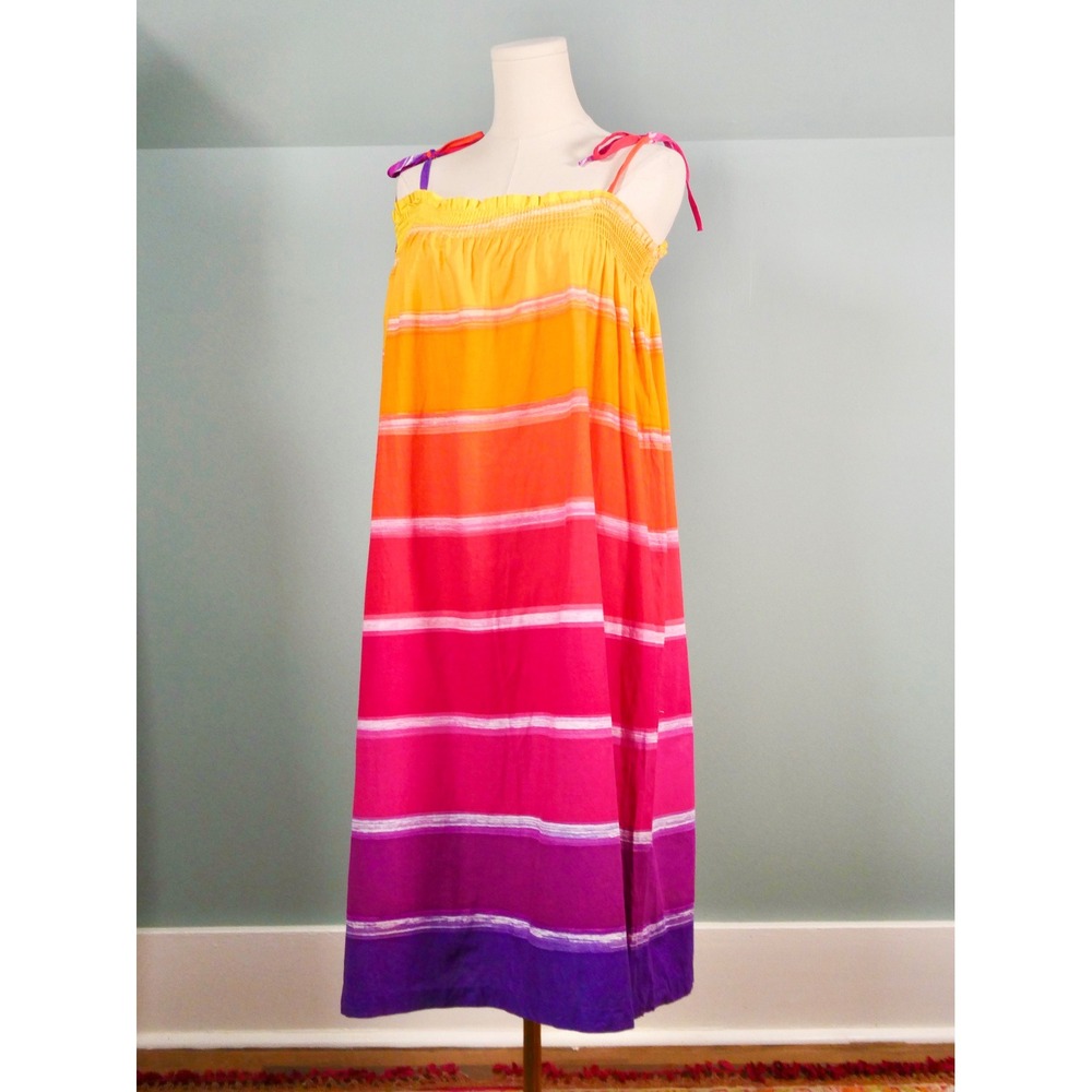 Vintage 1970s Sundress Sunset 70s Tent Soft Cotton Comfortable Rainbow Fits M L